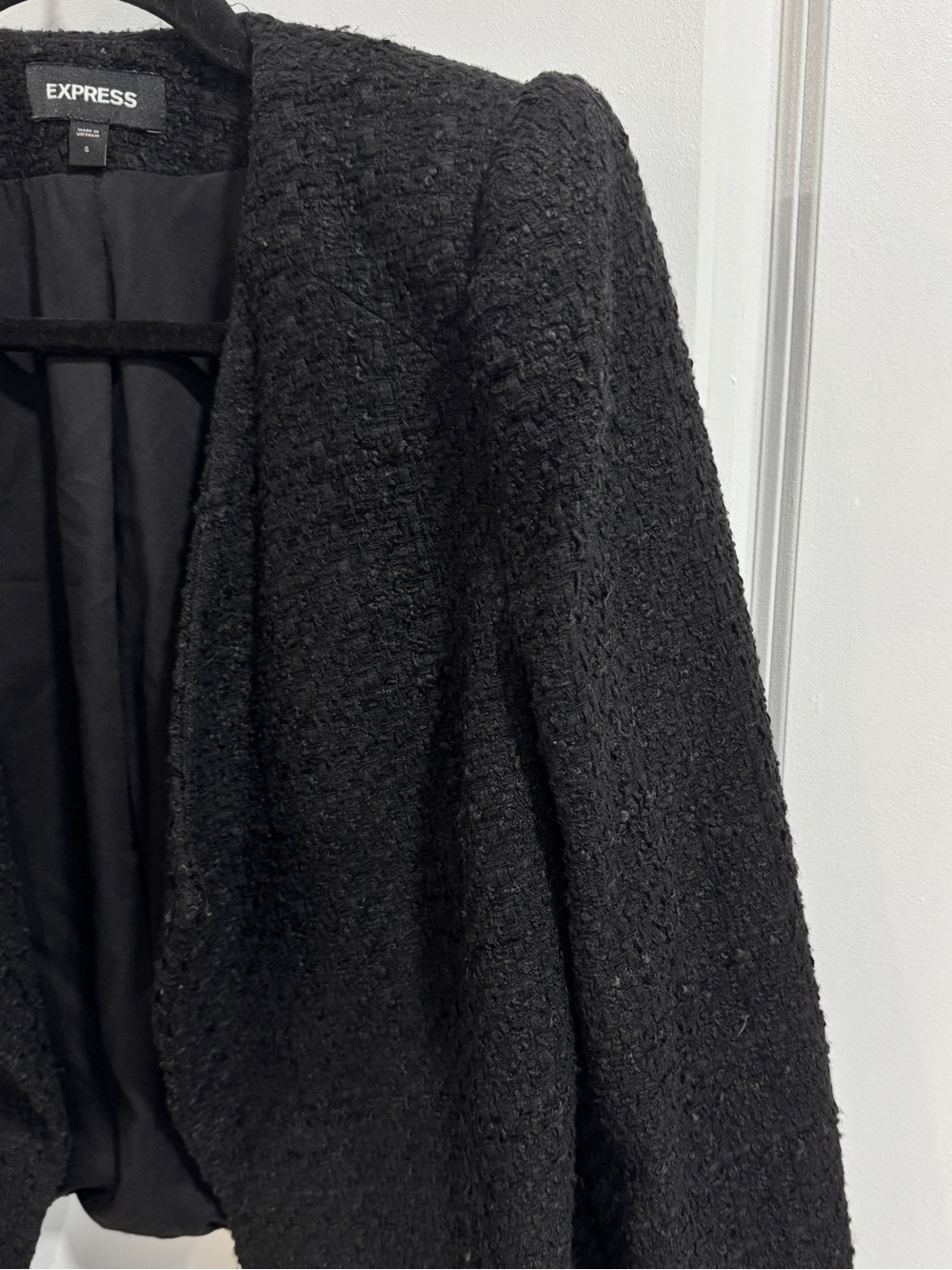 Express Black Tweed Open Front Asymmetrical Jacket Blazer Small - Picture 4 of 10